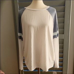 T & B Blue and White Striped Burnout Long Sleeve